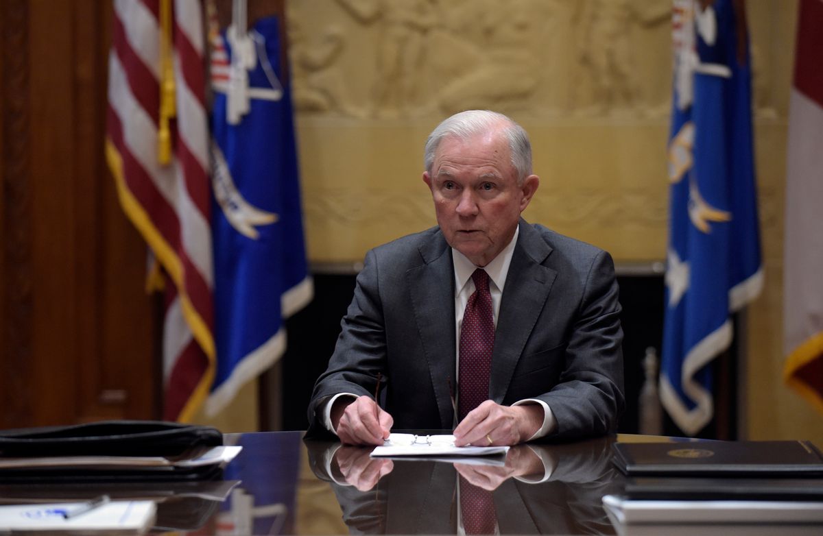 FILE - In this Feb. 9, 2017, file photo, Attorney General Jeff Sessions holds a meeting with the heads of federal law enforcement components at the Department of Justice in Washington. When President Donald Trump spoke to the National Prayer Breakfast this month, he underscored his vow to defend the religious rights of the conservative Christians who helped propel him to power.
Now, they expect the Justice Department under Sessions will reposition itself as a champion of what they see as that religious freedom. (AP Photo/Susan Walsh, Pool) ((AP Photo/Susan Walsh, Pool)