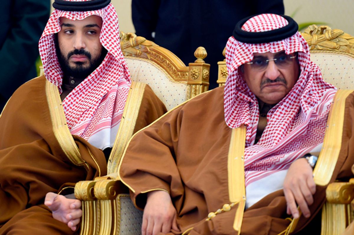 Saudi Defence Minister Mohamed bin Salman (L) and Crown Prince and Interior Minister Mohammed bin Nayef attend the 136th Gulf Cooperation Council (GCC) summit, in the Saudi capital Riyadh, on December 9, 2015   (Getty/Fayez Nureldine)