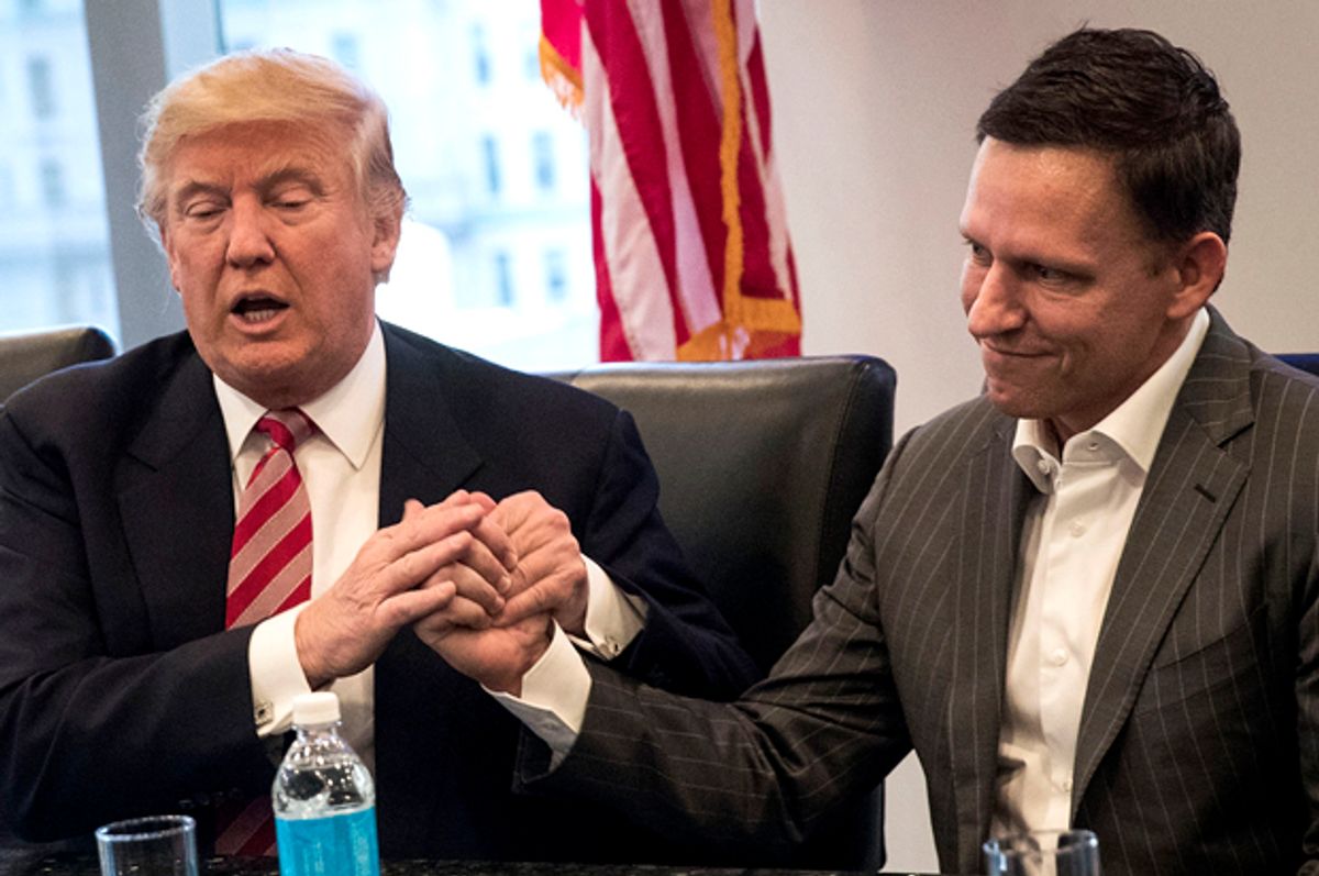 Donald Trump shakes the hand of Peter Thiel   (Getty/Drew Angerer)