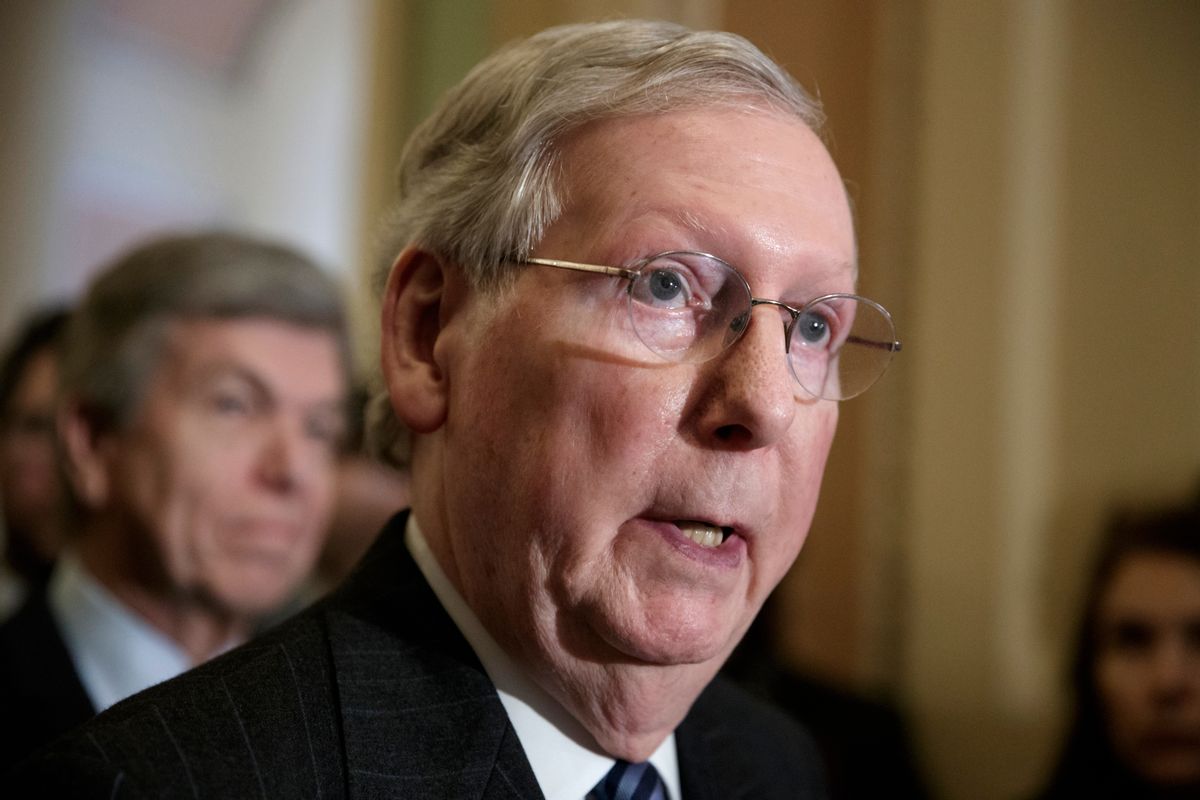 FILE - In this March 14, 2017 file photo, Senate Majority Leader Mitch McConnell, R-Ky. speaks with reporters on Capitol Hill in Washington. (AP Photo/J. Scott Applewhite, File)