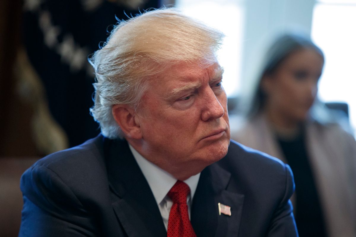 President Donald Trump listens in the Cabinet Room of the White House in Washington, Wednesday, March 29, 2017. Sixty-two percent of Americans turned thumbs down on Trump’s handling of health care during the initial weeks of his presidency, according to a poll by The Associated Press-NORC Center for Public Affairs Research. It was his worst rating among seven issues the poll tested, which included the economy, foreign policy and immigration. (AP Photo/Evan Vucci) (AP)