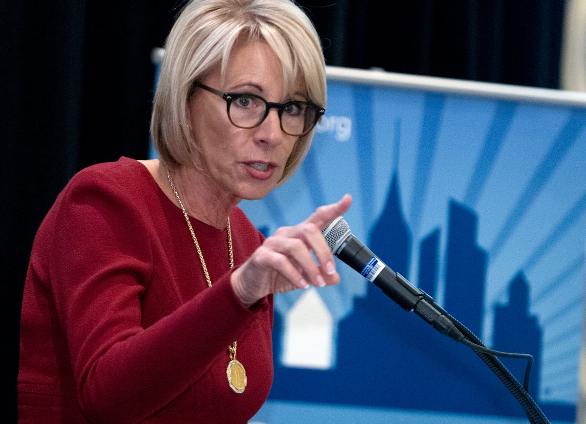 Education Secretary Betsy DeVos speaks at the Council of the Great City Schools Annual Legislative/Policy Conference in Washington, Monday, March 13, 2017. (AP Photo/Jose Luis Magana) (AP)