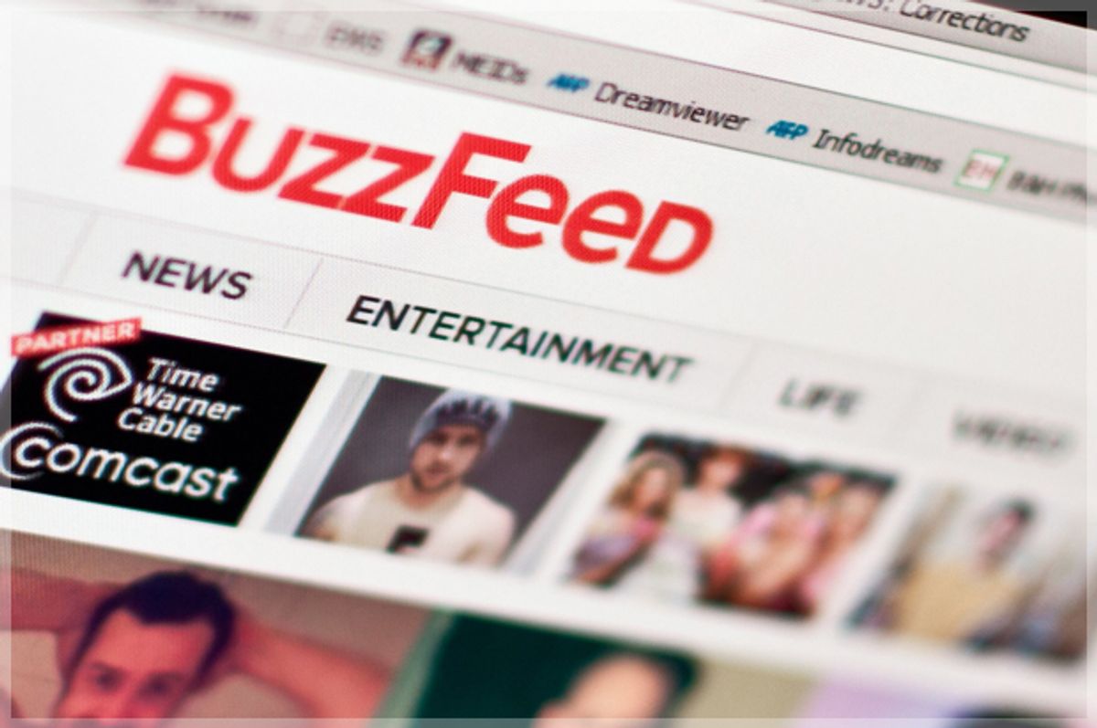 The logo of news website BuzzFeed is seen on a computer screen in Washington on March 25, 2014.   AFP PHOTO/Nicholas KAMM        (Photo credit should read NICHOLAS KAMM/AFP/Getty Images) (Getty/Nicholas Kamm)