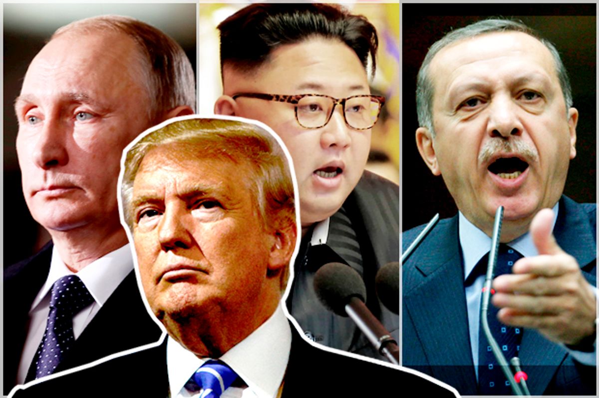 Donald Trump; Vladimir Putin, Kim Jung-un, Recep Tayyip Erdogan   (AP/Reuters/Salon)