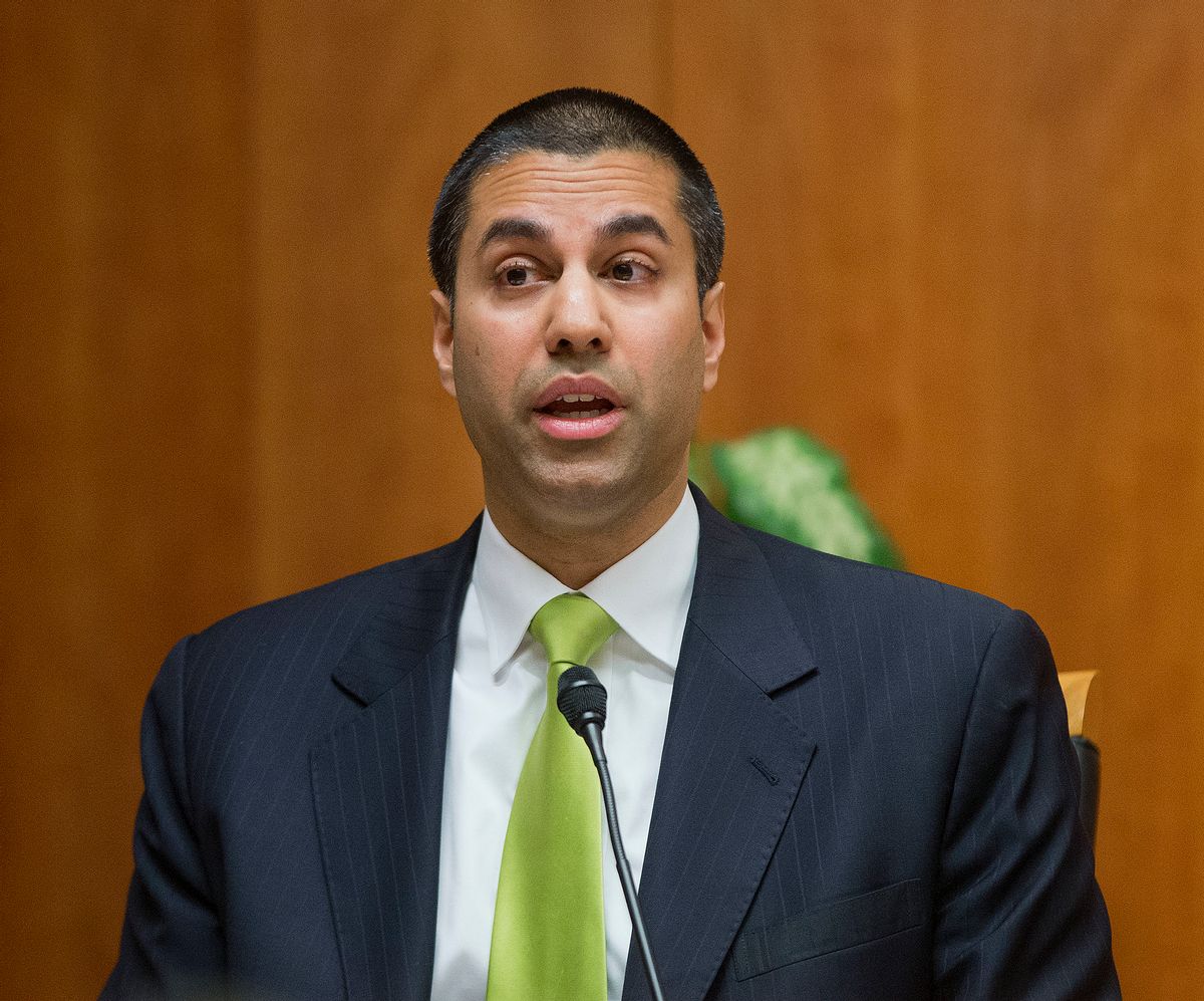 FILE - In this Thursday, Feb. 26, 2015, file photo, Federal Communication Commission Commissioner Ajit Pai speaks during an open hearing and vote on "Net Neutrality" in Washington.  (AP Photo/Pablo Martinez Monsivais, File)