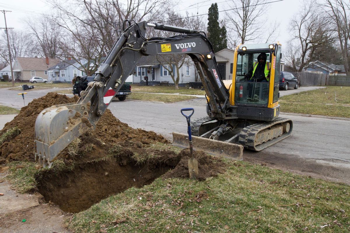 In a photo from March 10, 2017, work continues on the water replacement lines in Flint, Mich.  (AP Photo/Chris Ehrmann) (AP)