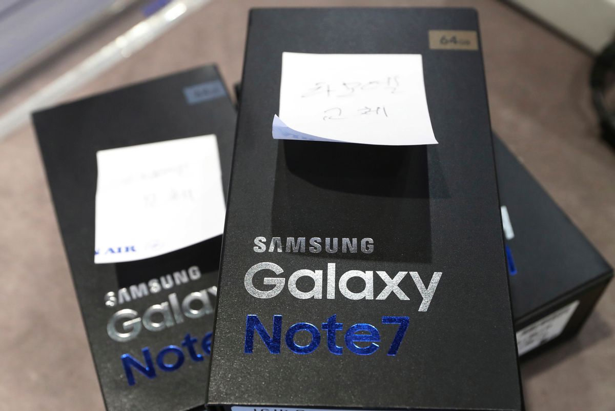 FILE - In this Thursday, Oct. 13, 2016, file photo, returned boxes of Samsung Electronics' Galaxy Note 7 smartphones are placed at a shop of South Korean mobile carrier in Seoul, South Korea. On Tuesday, March 28, 2017, Samsung said it's considering bringing the recalled, fire-prone Note 7 back to market as a refurbished or rental phone after consulting with regulatory authorities and carriers and assessing local demands. Samsung killed the Note 7 phone after dozens of phones overheated and caught on fire. Samsung conducted extensive tests since then and has blamed multiple design and manufacturing defects in batteries made by two different companies. (AP Photo/Lee Jin-man, File) (AP)