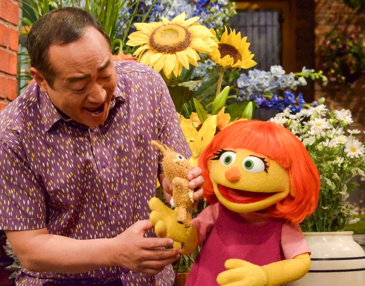 This image released by Sesame Workshop shows Julia, a new autistic muppet character debuting on the 47th Season of "Sesame Street," on April 10, 2017, on both PBS and HBO. (Zach Hyman/Sesame Workshop via AP)