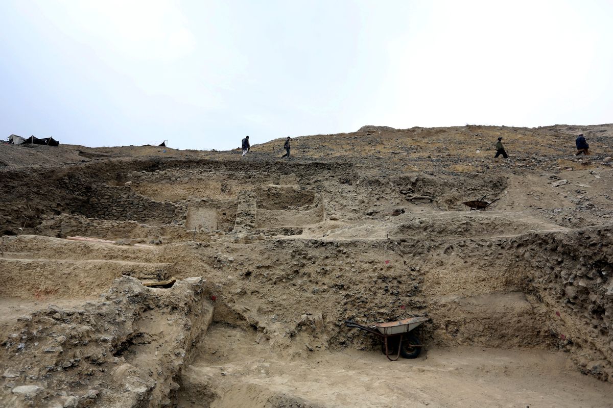 In this Sunday, Jan. 18, 2015, photo, a general view of Mes Aynak valley, some 40 kilometers (25 miles) southwest of Kabul, Afghanistan. The Afghan government is trying to grab President Donald Trump’s attention by dangling its massive, untouched wealth of minerals, including lithium, the silvery metal used in mobile phone and computer batteries considered essential to modern life.  (AP Photo/Rahmat Gul) (AP Photo/Rahmat Gul)