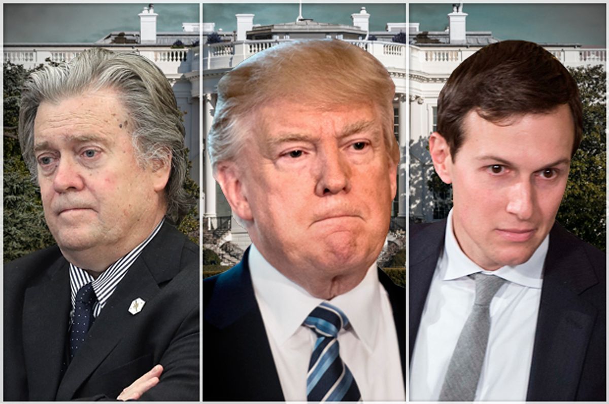 Steve Bannon; Donald Trump; Jared Kushner   (Getty/Mark Wilson/Jim Watson/Nicholas Kamm/Salon)