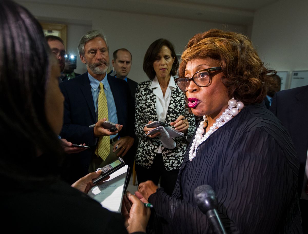 FILE - In this Aug. 13, 2015, file photo, former Rep. Corrine Brown talks with the press in Tallahassee, Fla. Opening statements in Brown's trial have been set for April 26, 2017, for the former Florida congresswoman who pleaded not guilty to fraud charges related to a charity that prosecutors said she used as a personal slush fund. (AP Photo/Mark Wallheiser, File) (AP)