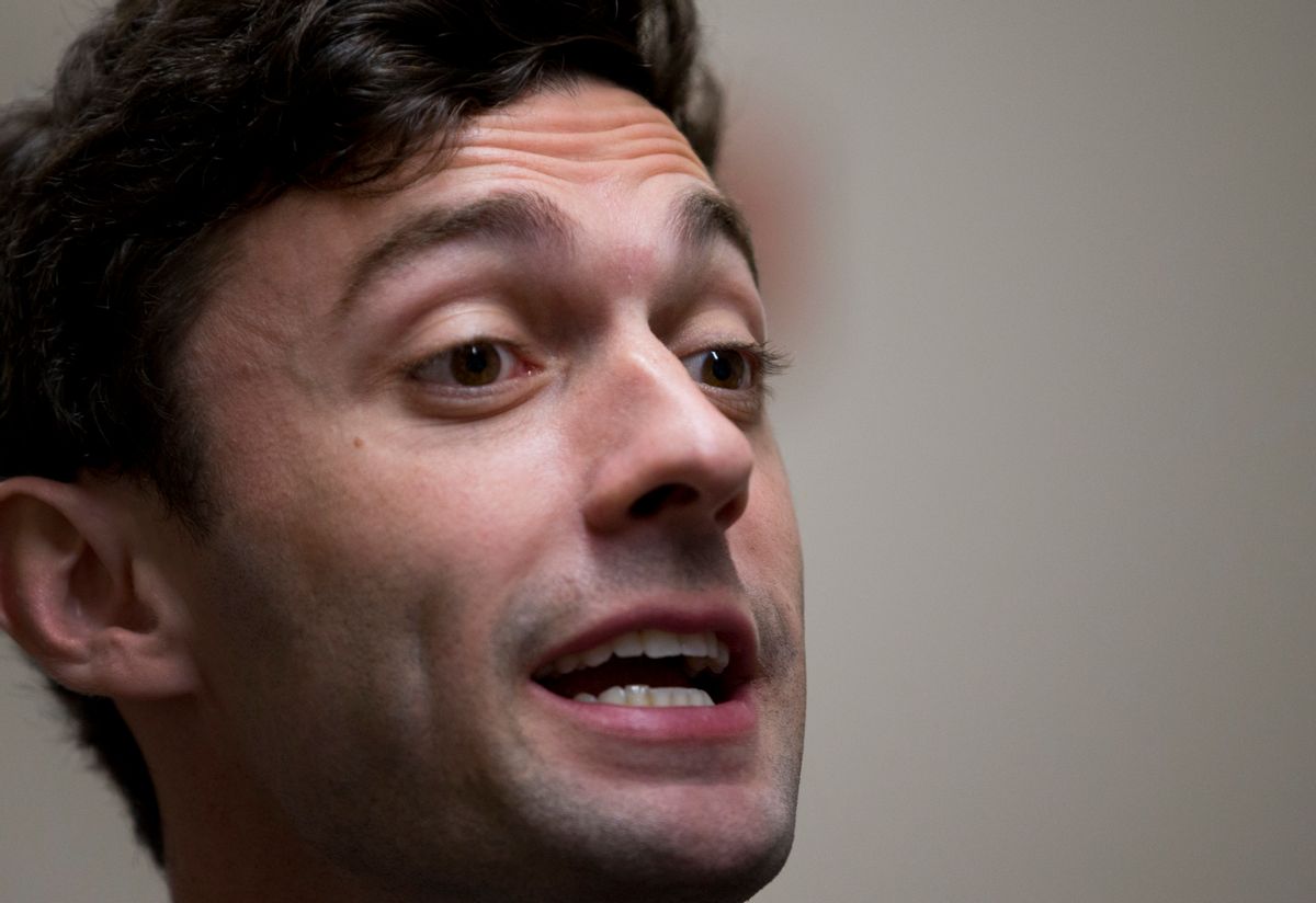 Democratic candidate for Georgia's Sixth Congressional Seat Jon Ossoff talks with reporters at a campaign field office Tuesday, April 18, 2017, in Marietta, Ga. Voters began casting ballots on Tuesday in the special election to fill the House seat vacated by Health and Human Services Secretary Tom Price. (AP Photo/John Bazemore) (AP)