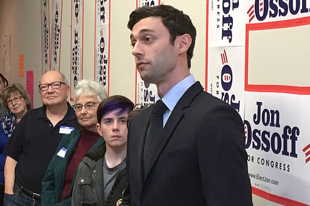 Jon Ossoff speaks to volunteers in his Cobb County campaign office, March 11, 2017.   (AP/Bill Barrow)