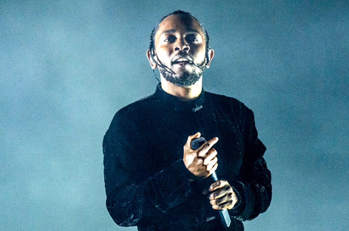 Kendrick Lamar performs at Coachella Music &amp; Arts Festival at the Empire Polo Club on Sunday, April 16, 2017, in Indio, Calif. (Photo by Amy Harris/Invision/AP) (AP/Amy Harris)
