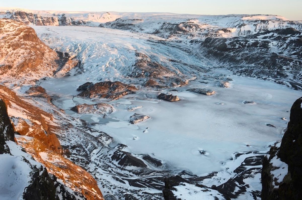 In this photo provided by James Balog/Extreme Ice Survey, the Solheimajokull glacier in 2015. Over the past decade or so scientists and photographers keep returning to the world’s glaciers, watching them shrink with each visit. Now they want other people to see what haunts them in a series of before and after photos.  (James Balog/Extreme Ice Survey via AP) (AP)