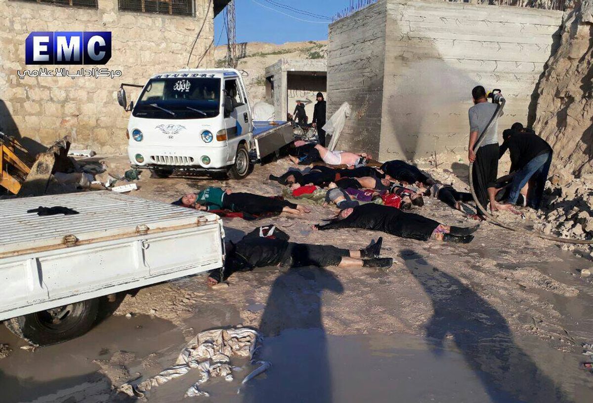 The town of Khan Sheikhoun, northern Idlib province, Syria.  (Edlib Media Center, via AP)