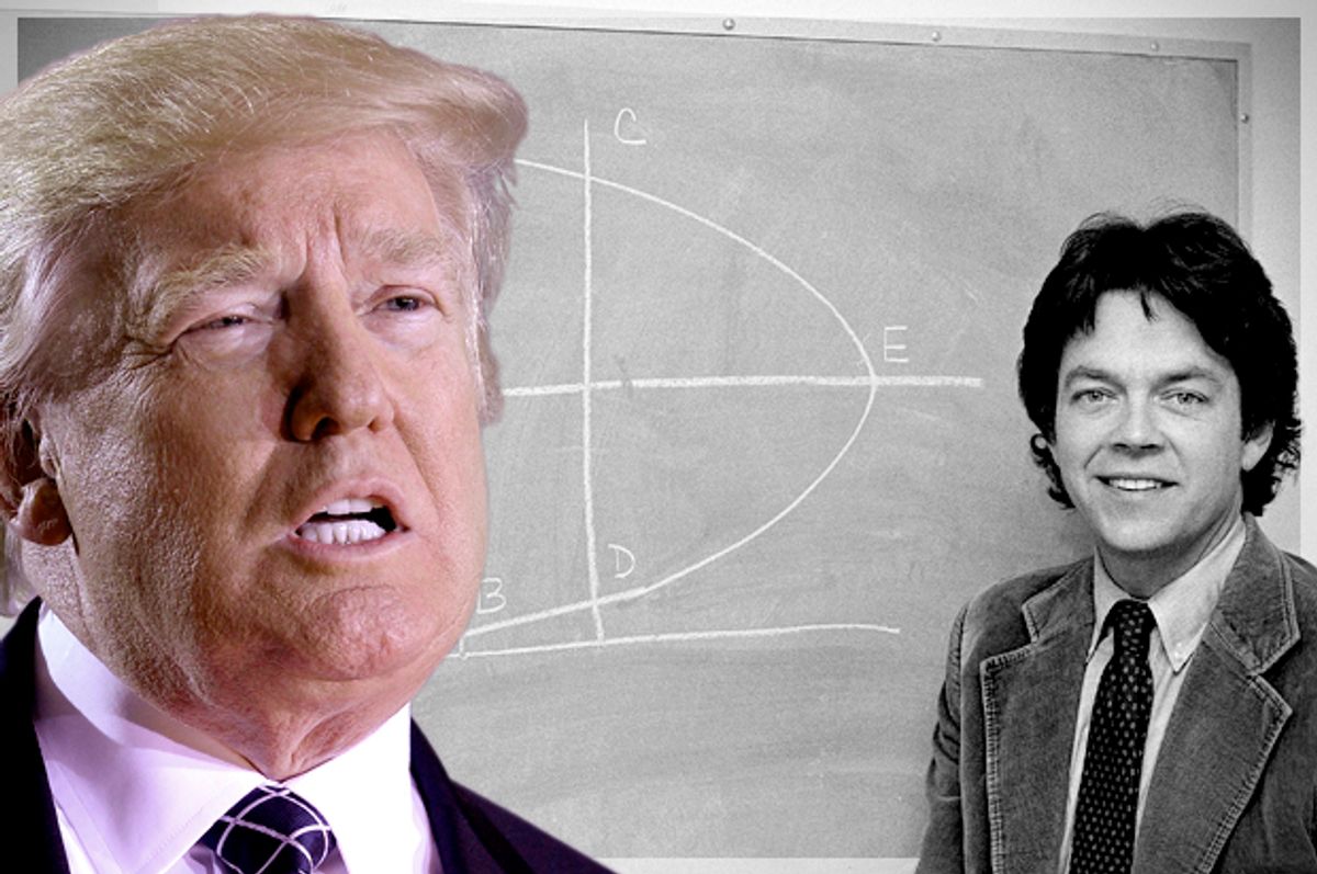 Donald Trump; Dr. Arthur Laffer, and the Laffer Curve   (Getty/Olivier Douliery/AP/Photo montage by Salon)