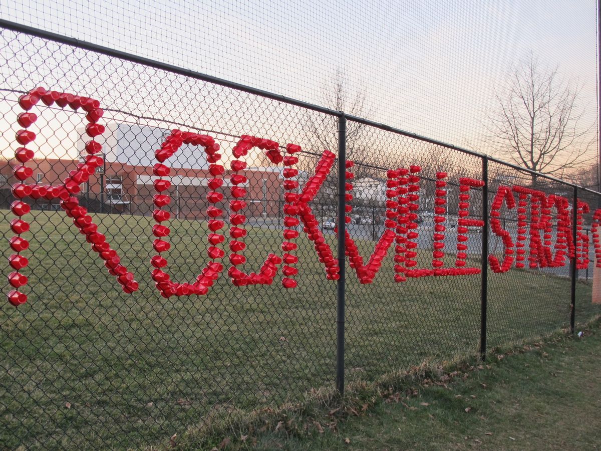 Plastic cups spell out Rockville Strong, at Rockville High School in Rockville, Maryland, on Thursday, March 23, 2017. (AP Photo/Brian Witte)