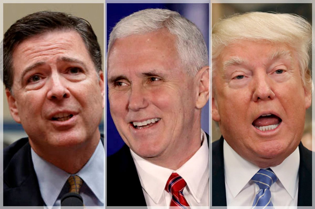 James Comey; Mike Pence; Donald Trump   (AP/J. Scott Applewhite/Matt Rourke/Getty/Mark Wilson)
