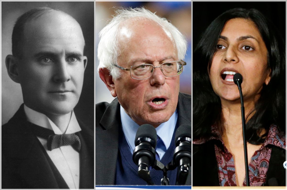Eugene V. Debs; Bernie Sanders; Kshama Sawant   (Wikimedia/AP/Elaine Thompson)