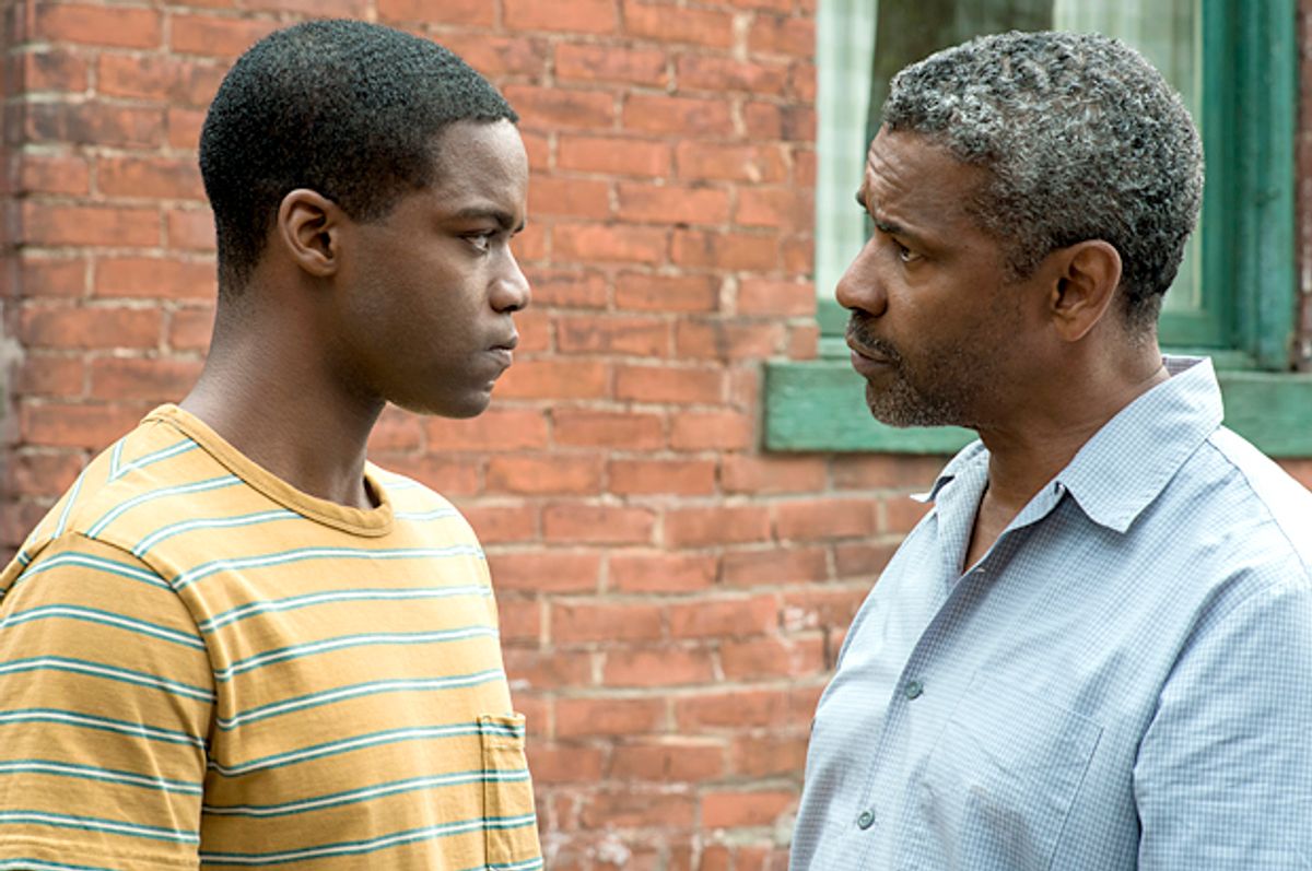 Denzel Washington as Troy Maxson and Jovan Adepo as Cory Maxson in "Fences" (Paramount Pictures/David Lee)