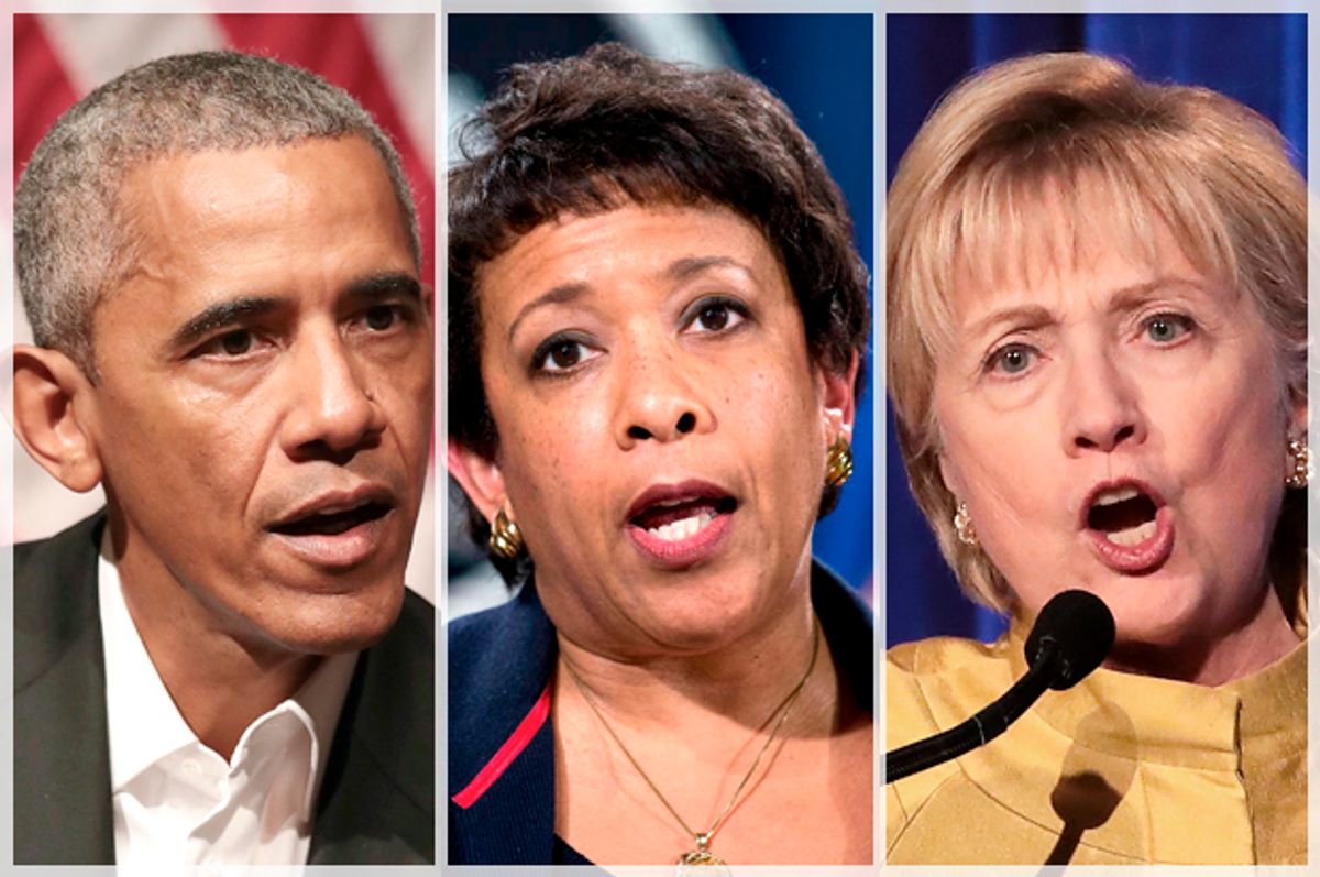 Barack Obama; Loretta Lynch; Hillary Clinton   (Getty/Scott Olson/rew Angerer/AP/Carolyn Kaster)