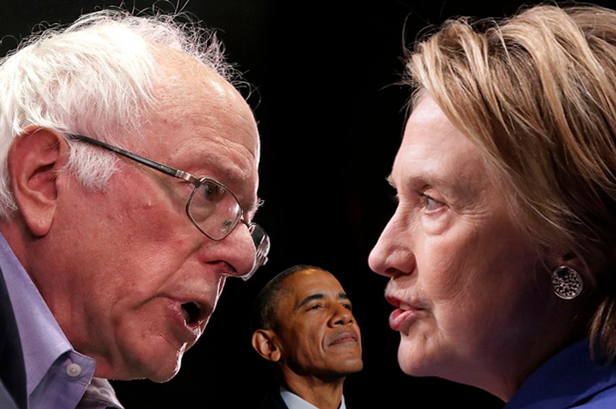 Bernie Sanders; Barack Obama; Hillary Clinton   (Getty/Justin Sullivan/Win McNamee/Chip Somodevilla)