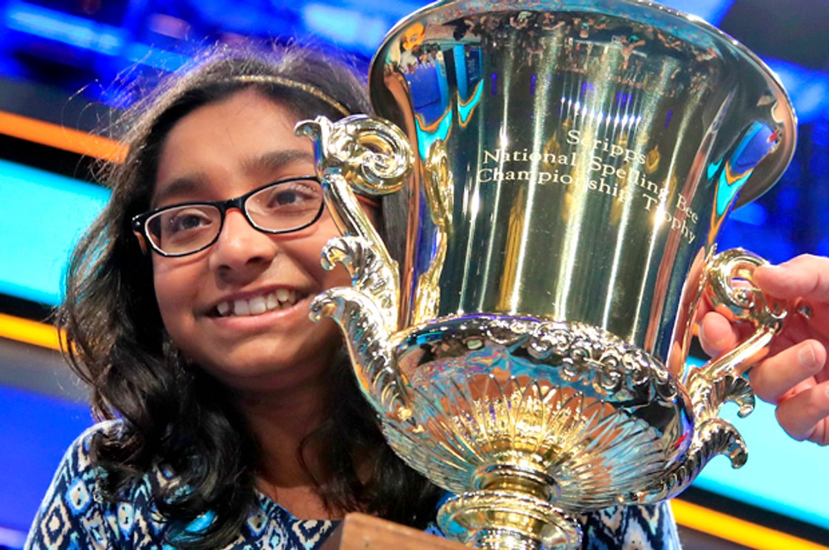 Ananya Vinay, 12, winner of the 90th Scripps National Spelling Bee. (AP/Manuel Balce Ceneta)