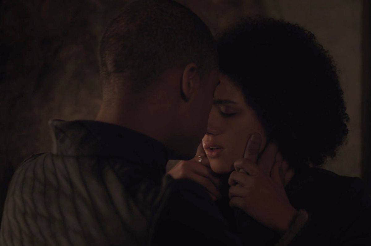Jacob Anderson as Grey Worm and Nathalie Emmanuel as Missandei in "Game of Thrones" (HBO)