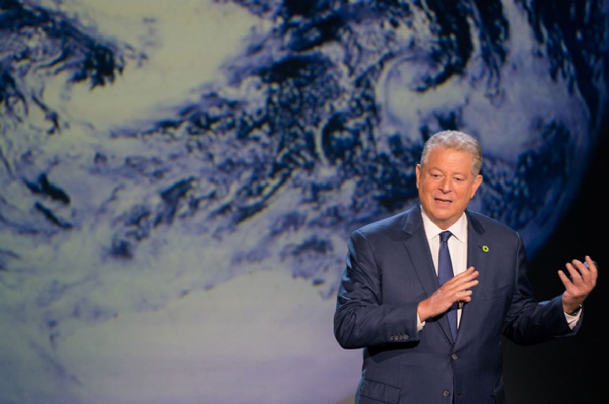 Al Gore giving his updated presentation in "An Inconvenient Sequel: Truth To Power" (Paramount Pictures/Jensen Walker)