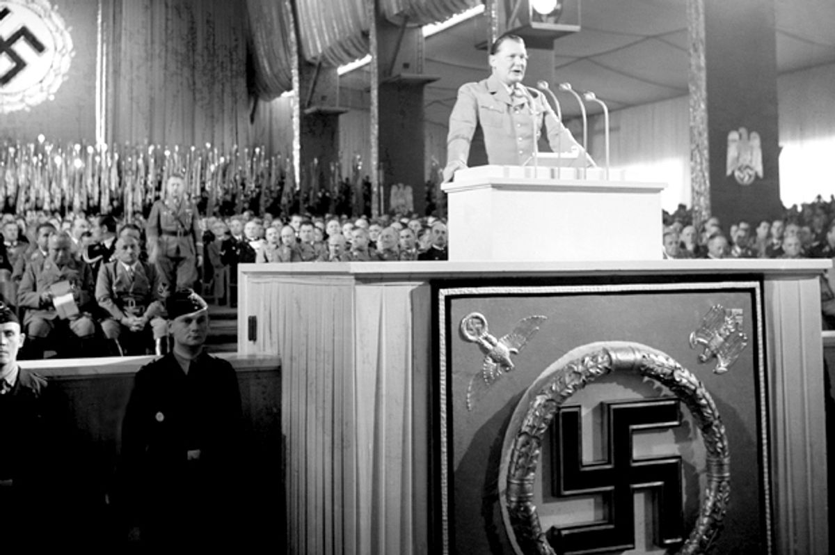 Field Marshal Hermann Goering makes his speech at Nuremberg, Germany (AP)