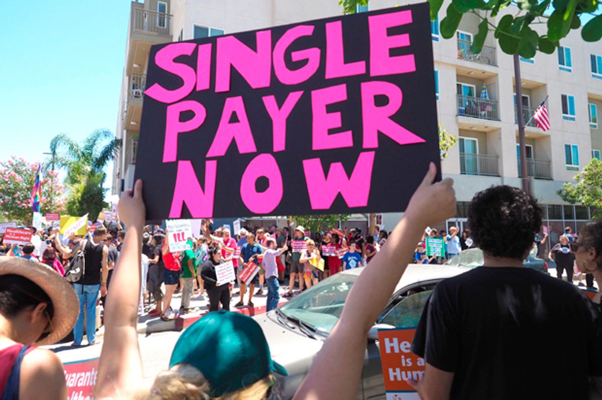 People rally in favor of single-payer healthcare for all Californians (Getty/Robyn Beck)