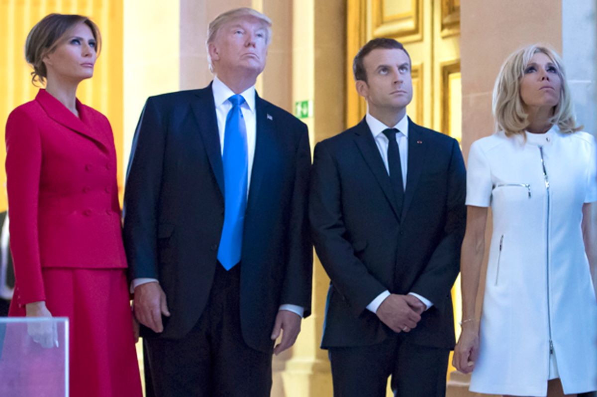 Donald Trump; Melania Trump; French President Emmanuel Macron; Brigitte Macron   (AP/Ian Langsdon)