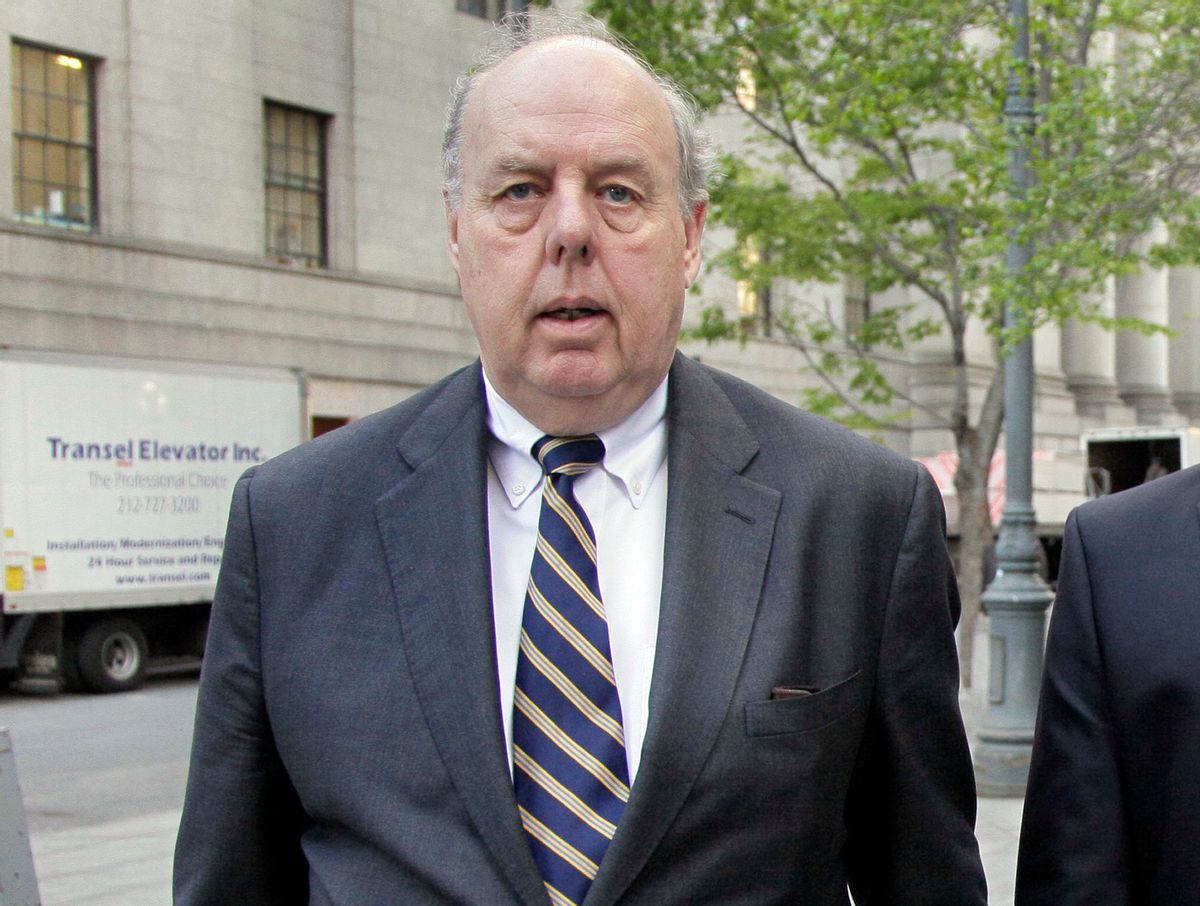 FILE - In this April 29, 2011, file photo, Attorney John Dowd walks in New York. Down, one of the key lawyers in President Donald Trump’s corner navigated a popular United States senator through crisis, produced a damning investigative report that drove a baseball star from the game and, early in his career, took on organized crime as a Justice Department prosecutor. Dowd assumed a more prominent place on the legal team after another lawyer, Marc Kasowitz, took a reduced role.  (AP Photo/Richard Drew, File) (AP Photo/Richard Drew, File)
