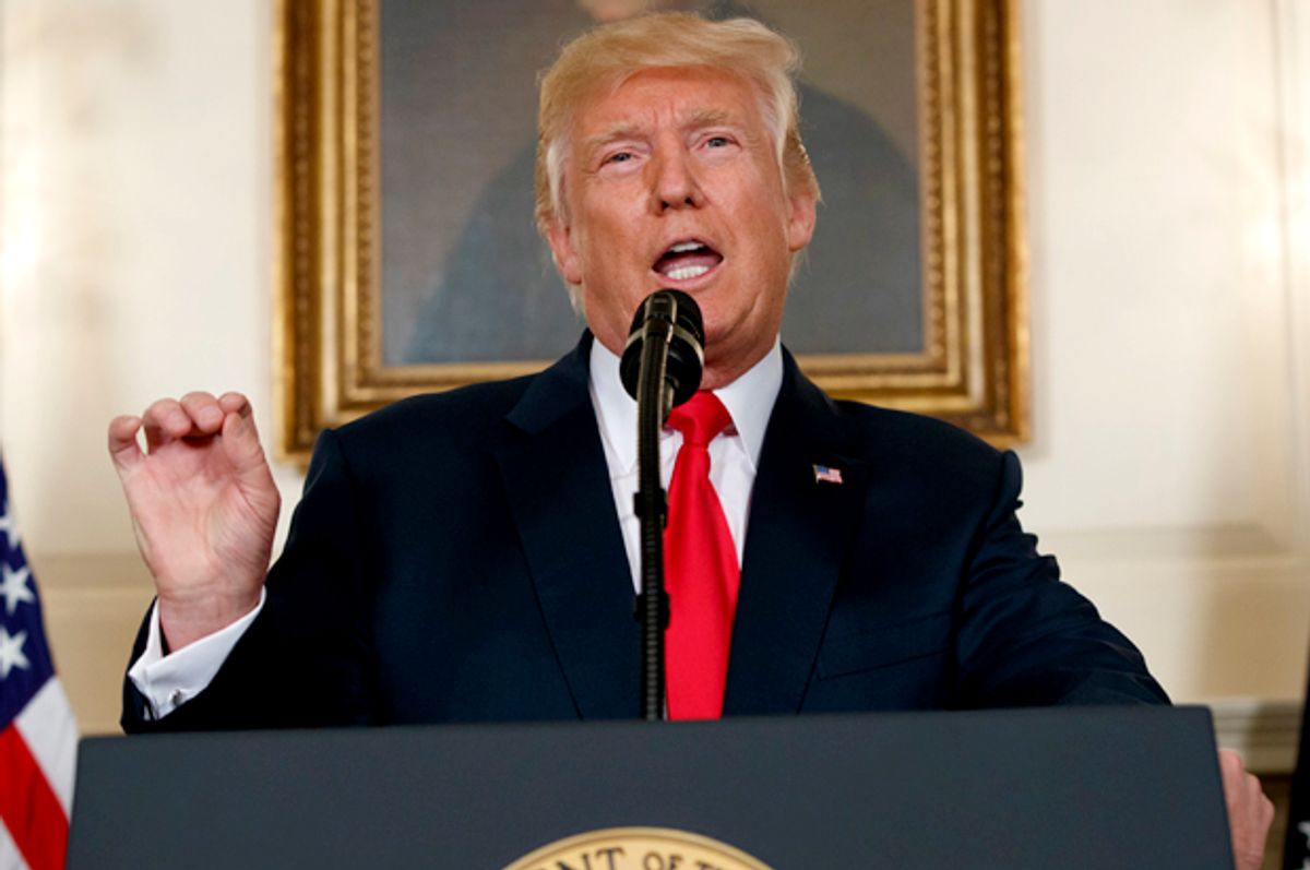 Donald Trump speaks about the deadly white nationalist rally in Charlottesville, Va. (AP/Evan Vucci)