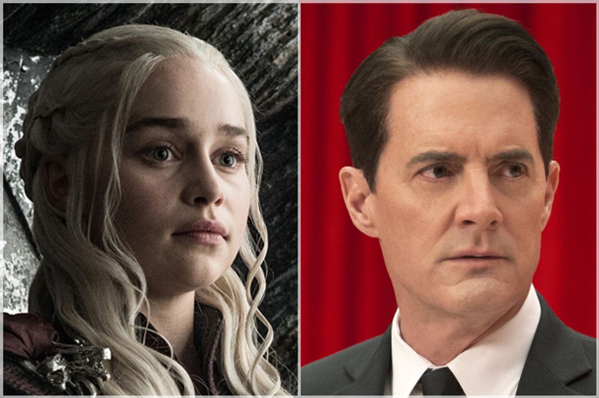 Emilia Clarke in "Game of Thrones;" Kyle MacLachlan in "Twin Peaks." (Showtime/Suzanne Tenner/HBO/Helen Sloan)