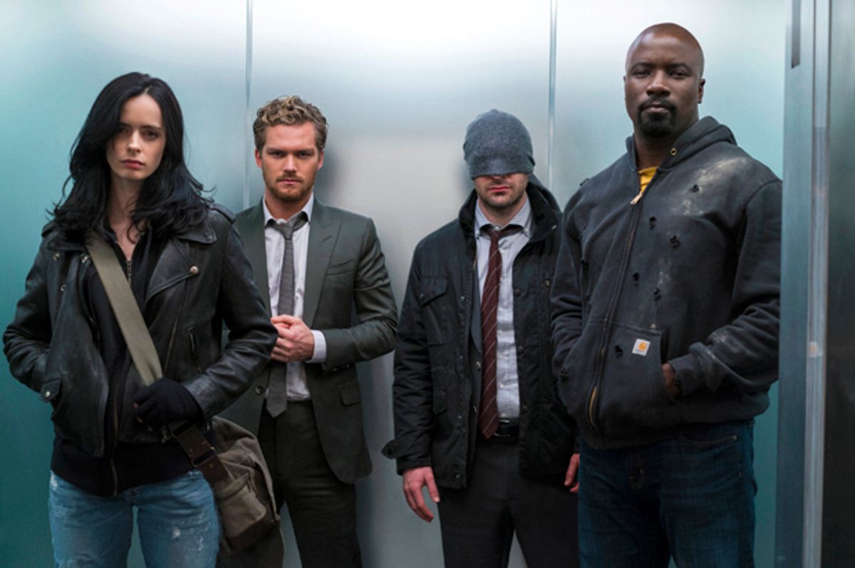 Krysten Ritter, Finn Jones, Charlie Cox and Mike Colter in "Marvel's The Defenders"   (Netflix/Sarah Shatz)