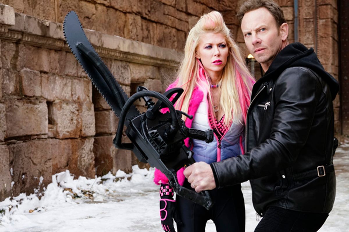 Tara Reid and Ian Ziering in "Sharknado 5: Global Warming" (Syfy/Yana Blajeva)