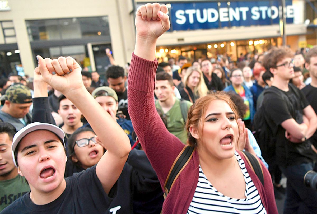 Students protest before a speaking engagement by Ben Shapiro at University of California Berkeley (AP/Josh Edelson)