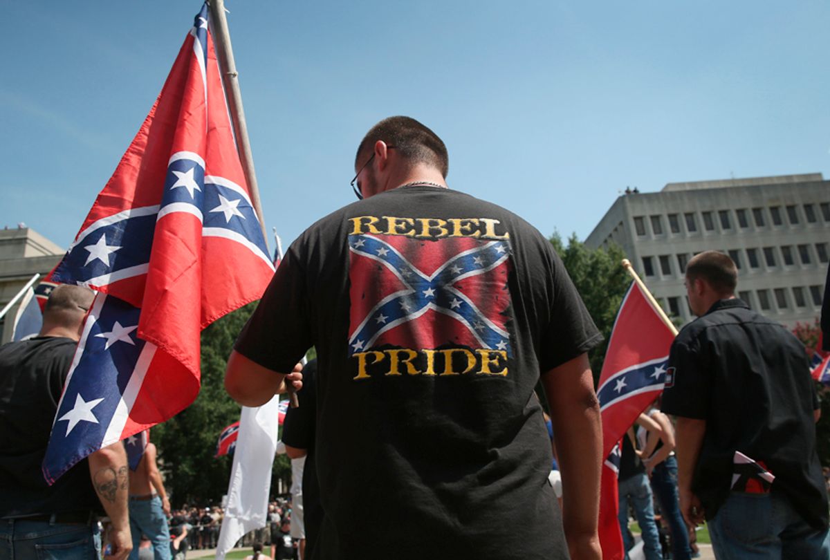 A Ku Klux Klan demonstration at the state house building on July 18, 2015 in Columbia, South Carolina.  (Getty/John Moore)