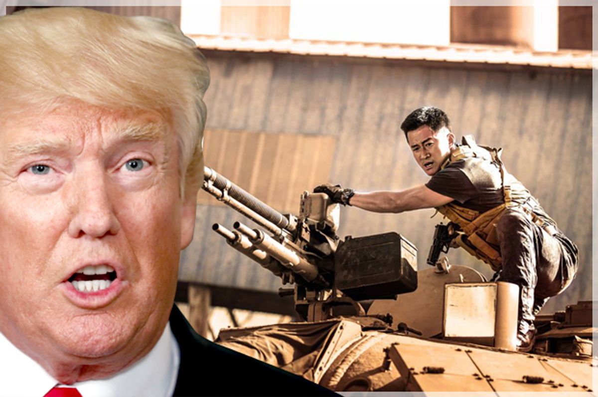 Donald Trump; Wolf Warriors II (AP/Alex Brandon/Deng Feng International Media)