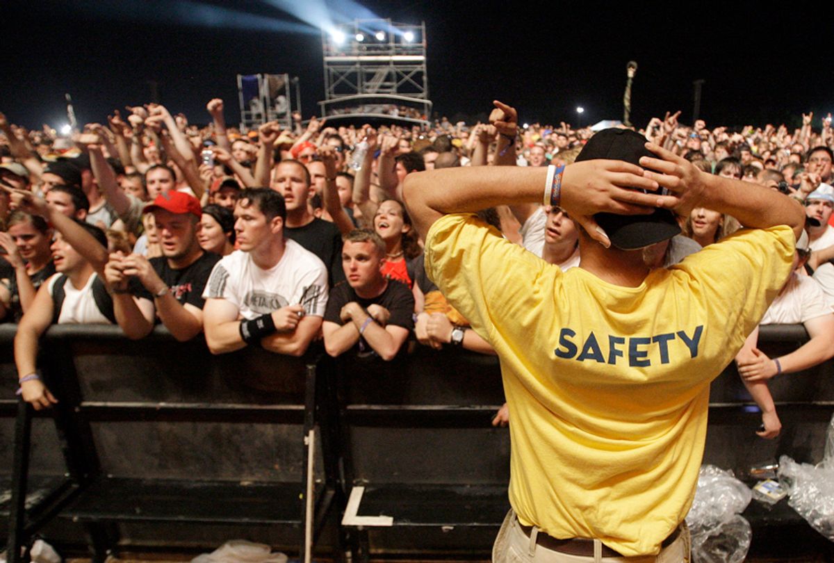 A security guard at the Bonnaroo music festival in Manchester, Tenn., June 13, 2008. (AP/Mark Humphrey)