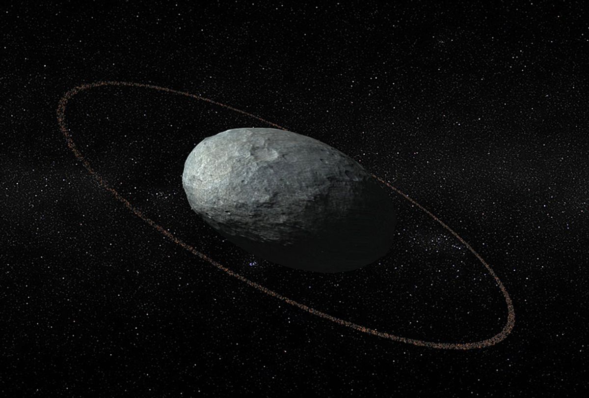 Artist concept of Haumea with the newly-discovered  ring. (IAA-CSIC/UHU)