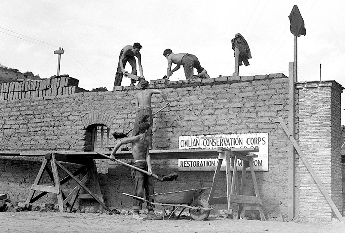 Civilian Conservation Corps boys work on an adobe building at Mission La Purisima Concepcion de Maria Santisima (AP/Ward Wicart)