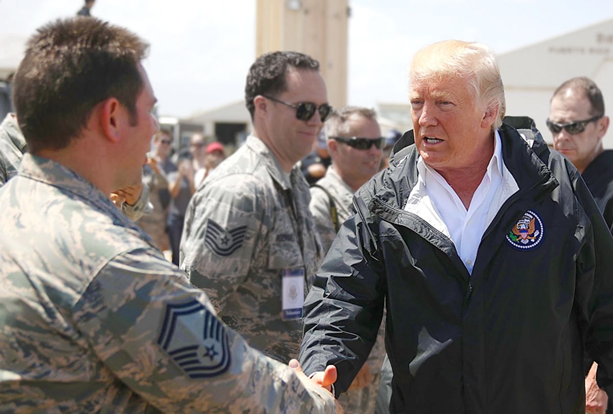 Donald Trump greets U.S Air Force airmen as he arrives in Puerto Rico (Getty/Joe Raedle)