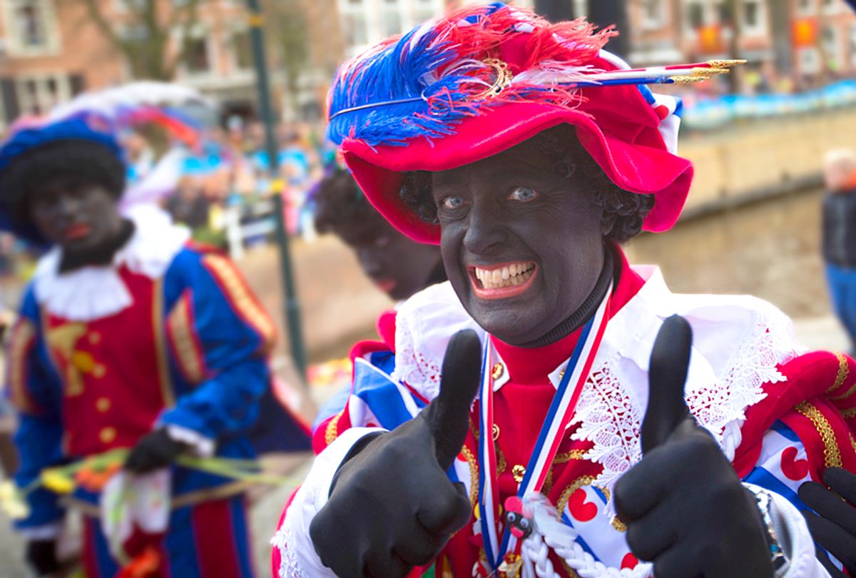 A Black Pete during the arrival of Sinterklaas in Dokkum, northern Netherlands. (AP/Peter Dejong)