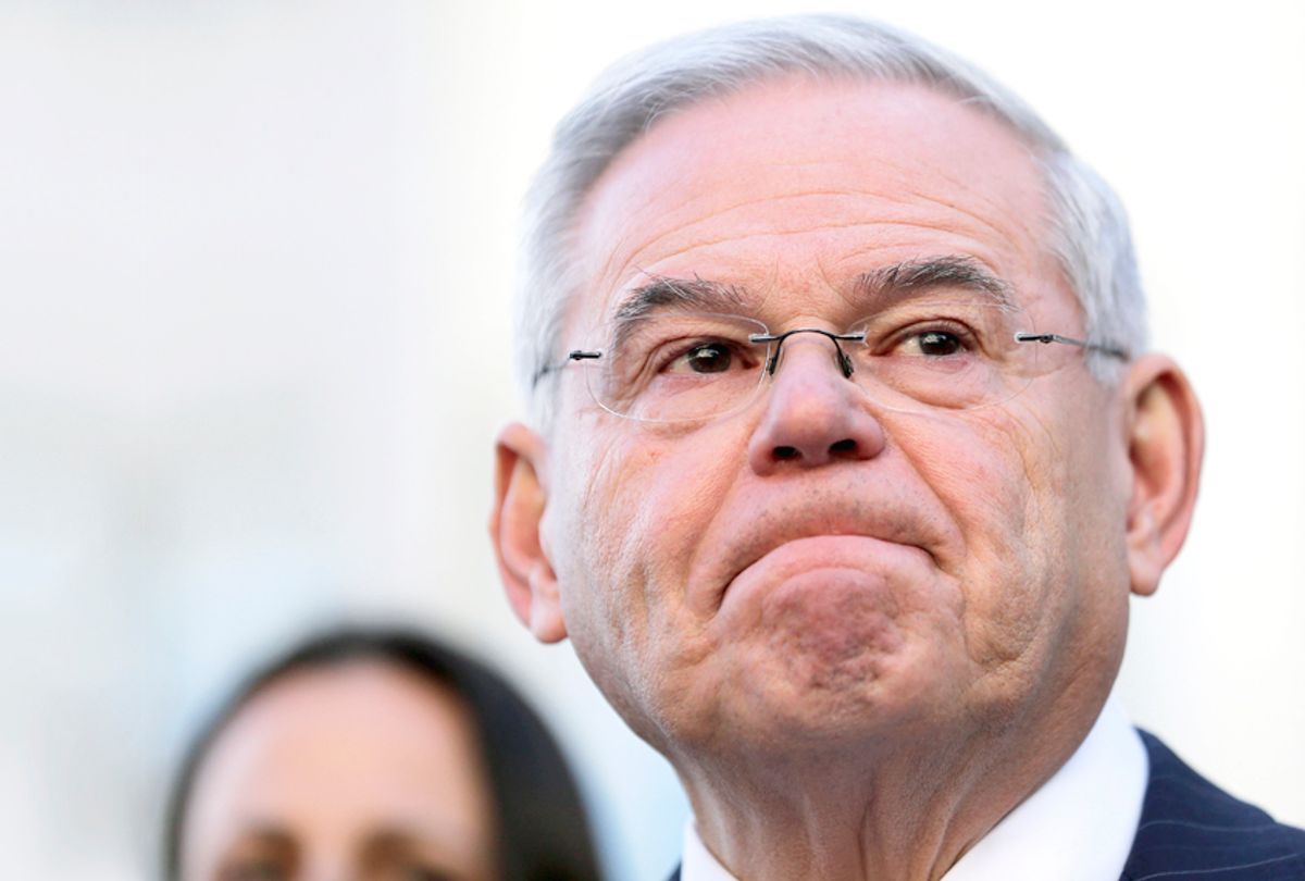 Democratic Sen. Bob Menendez speaks to reporters in front of the courthouse in Newark, N.J. (AP/Seth Wenig)