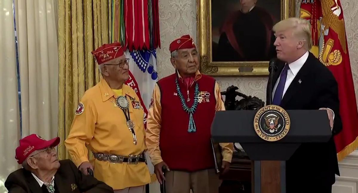 President Donald Trump speaks during a White House ceremony honoring Navajo tribe members who served the U.S. military during World War II. (White House)