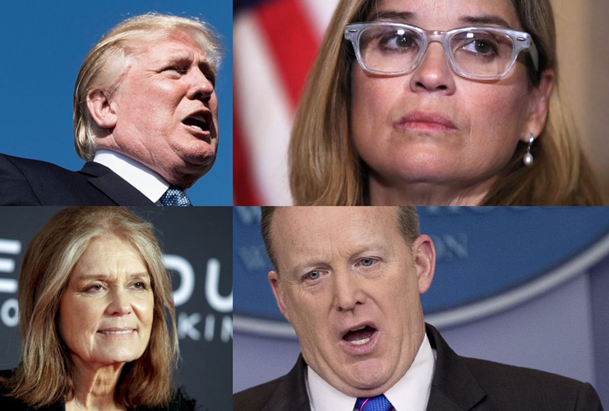 Clockwise, from top left: Donald Trump; Carmen Yulin Cruz; Sean Spicer; Gloria Steinem (AP/Getty)