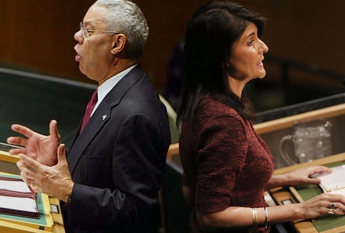 Nikki Haley and Colin Powell (Getty/Mario Tama/Spencer Platt)